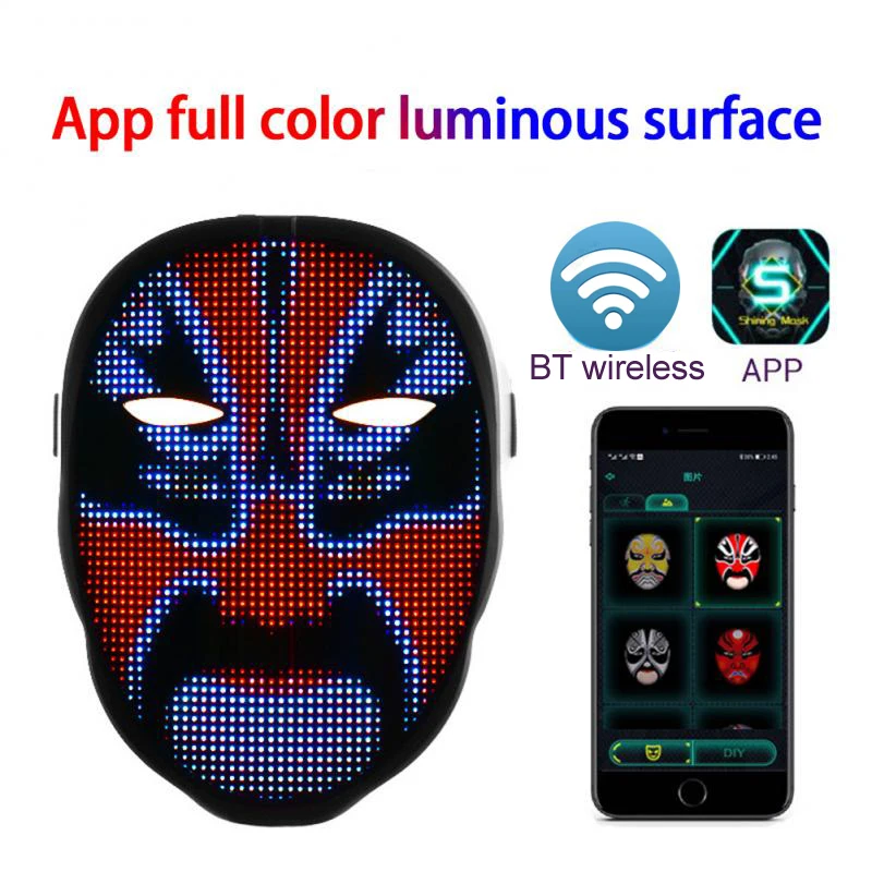 APP Halloween Face Changing Mask LED Light up Scary mask for Festival Cosplay Purge DIY Face Shield Costume Masquerade Carnival