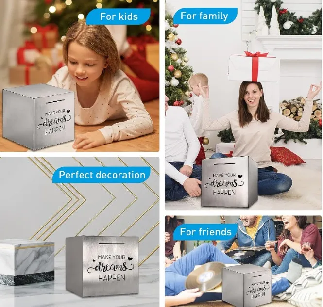 Stainless Steel Square Piggy Bank Only for the Best Gifts Family  Friends