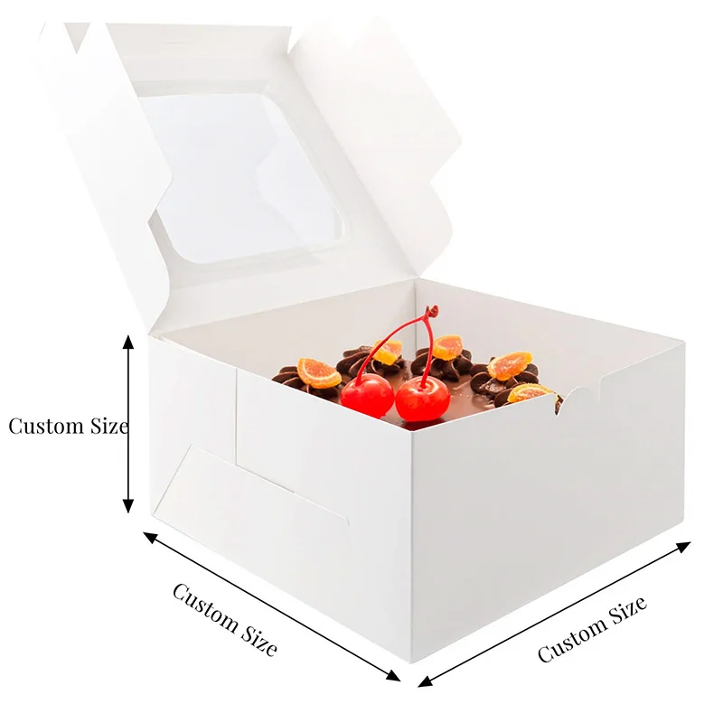 Custom Caja De Pastel Dessert Paper Box White Cardboard Bakery Cookie Clear Cake Packaging Box With Window Cajas Para Pastel