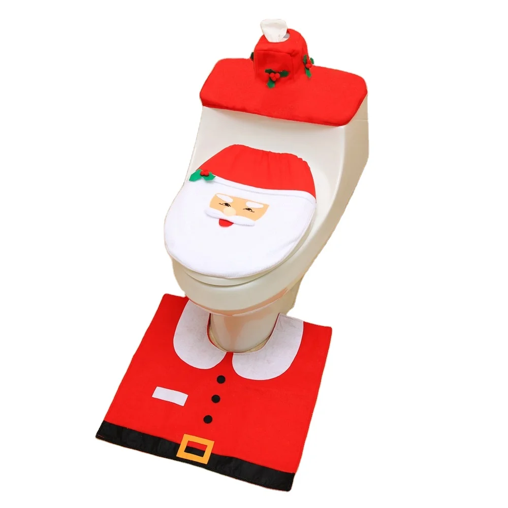 Wholesale sofa Santa toilet set Foot pad + water tank cover + tissue cover Christmas toilet set