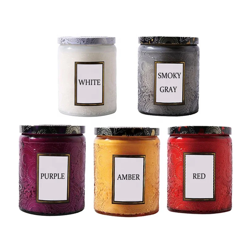 8 OZ 250ml Luxurious Candle Containers Holders Multicolor Embossed Glass Jars Vessels For Making With