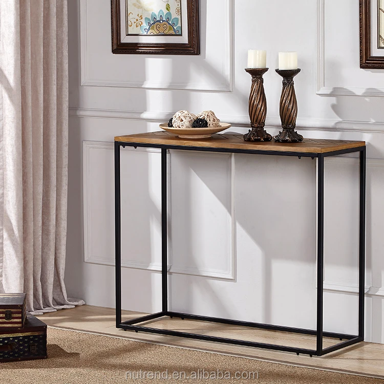 Antique Chevron Pattern Square Top Wood Veneer Metal Nesting Living Room Set of 2 Side Table