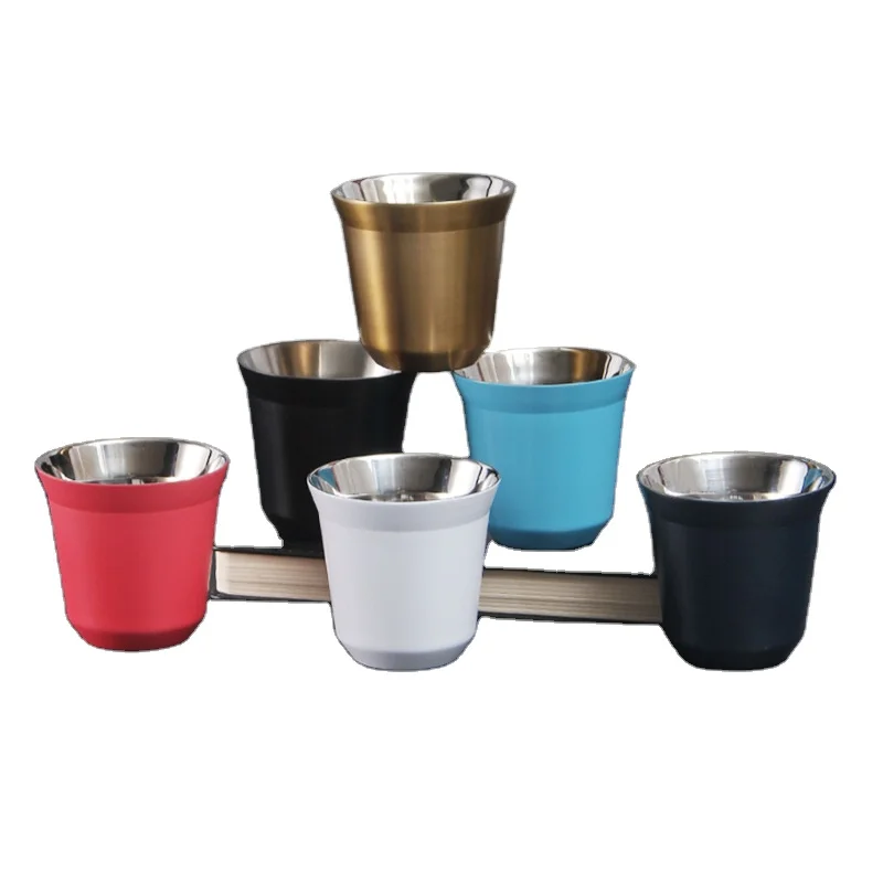 80ml 160ml Rustproof Double Wall Coffee Cup Set Stainless Steel Espresso Cups