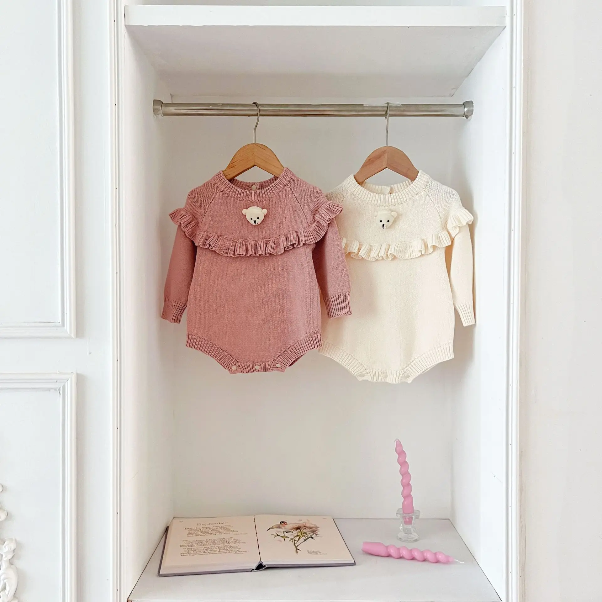 Baby clothing Korean version of cotton knitted sweater Princess three-dimensional little bear wrap butt suit jumpsuits