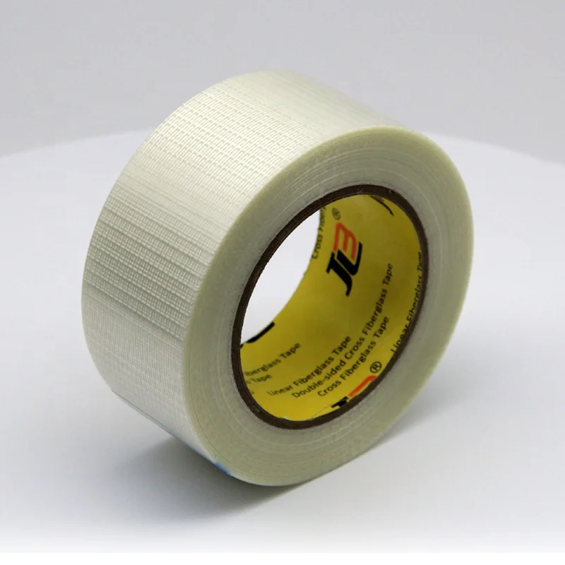 JLW-329 High Strength Single Sided Synthetic Rubber PET Film Backed Bi-directional Filament Tape For Carton Packing