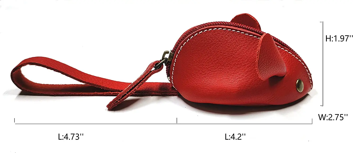 Mini Size Cute Genuine Leather Mouse Coin Purse  with Zipper