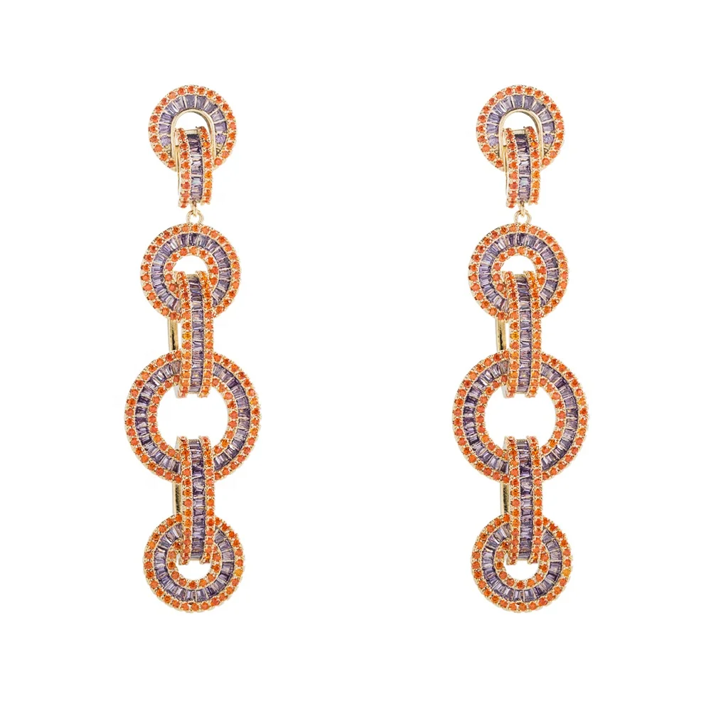 Vintage Long Cuban Link Drop Earrings Cubic Zirconia Iced oOut cuban Chain Earrings