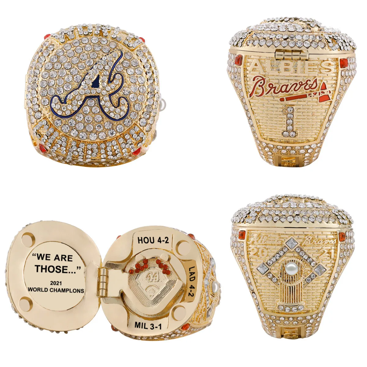 Custom Name And Number 2021MLB Atlanta Braves 9 Players New Official Design Baseball Ring Openable