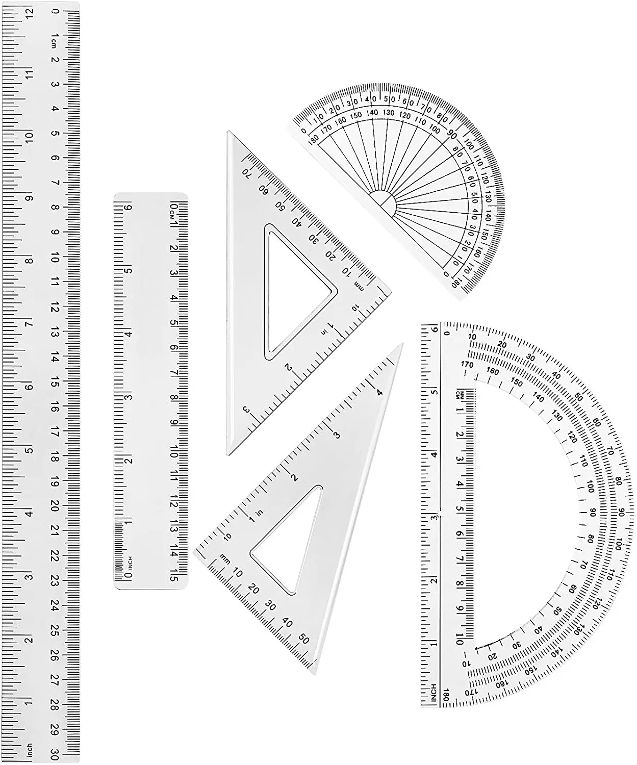 Plastic Clear Transparent  Ruler Math Set Ruler Geometry Math Ruler set