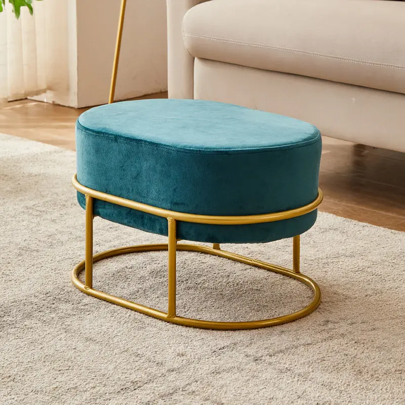 Free sample living room furniture tufted soft velvet ottoman round foot stool pouffe cover removable ottoman chair footrest