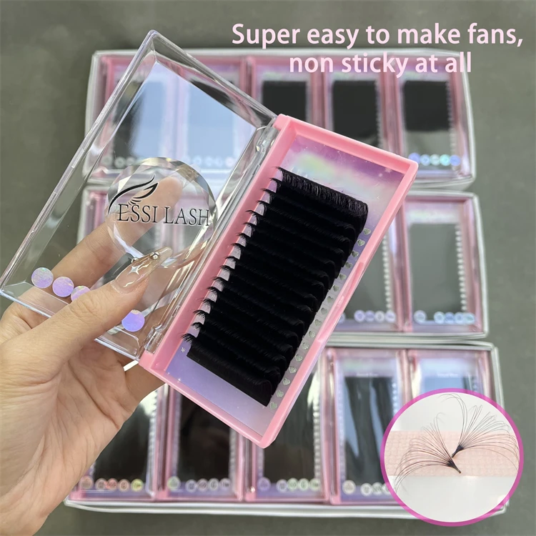 Soft Mink Pbt 0.03  0.05 12Rows Velvet Fanning Eyelash Extensions  Cashmere Trays Dark Matte Cashmere Volume Lash Trays