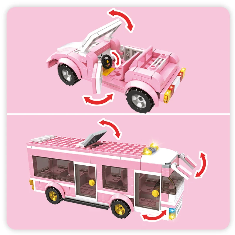 Woma Toys J5760 Pink Stree View Big Villa House Brick Building Blocks Kids Girls