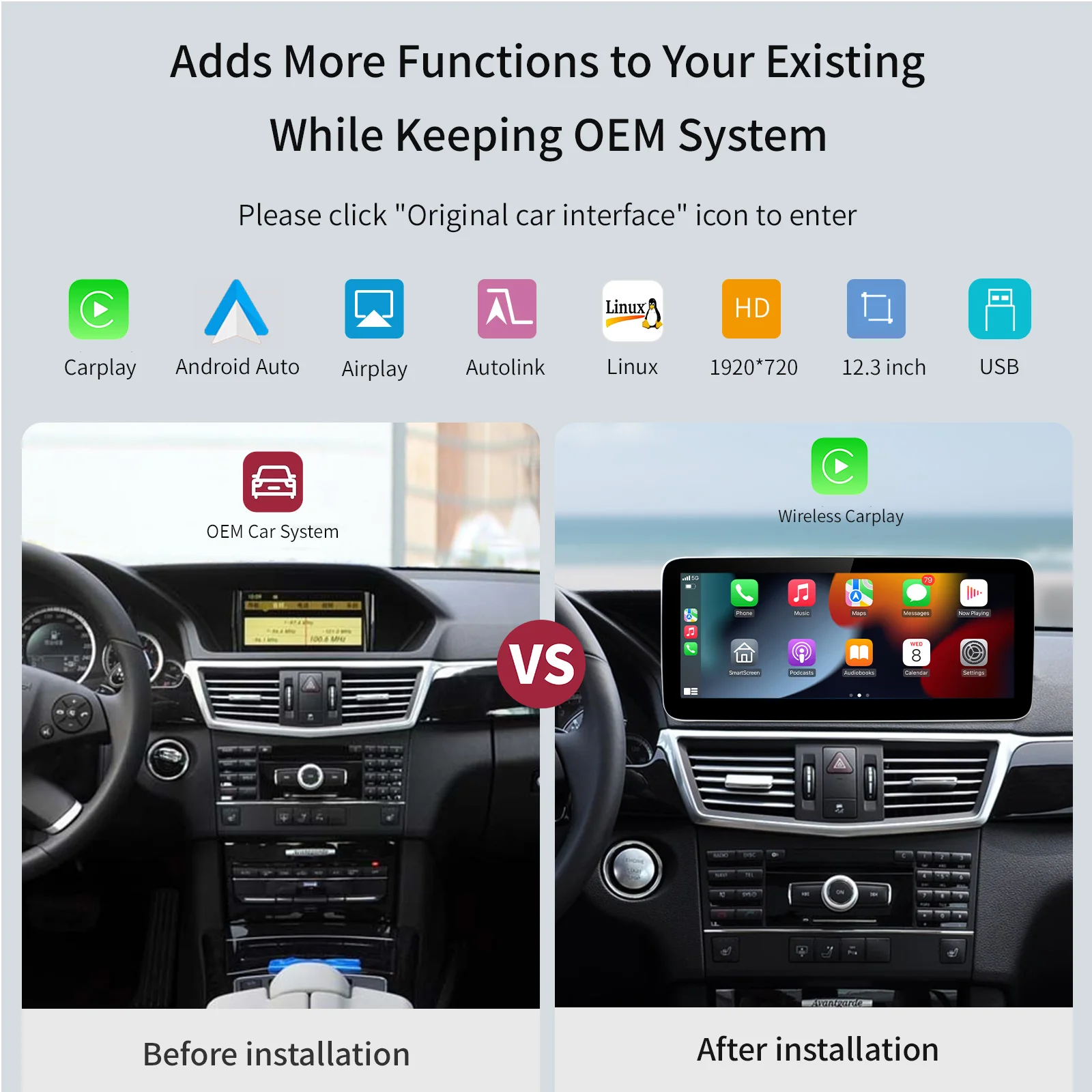 AUTOABC 12.3' Linux screen for Mercedes Benz NTG4.0 NTG4.5 Wireless Carplay Android Auto head unit GLA CLA GLC w204 w212 w176