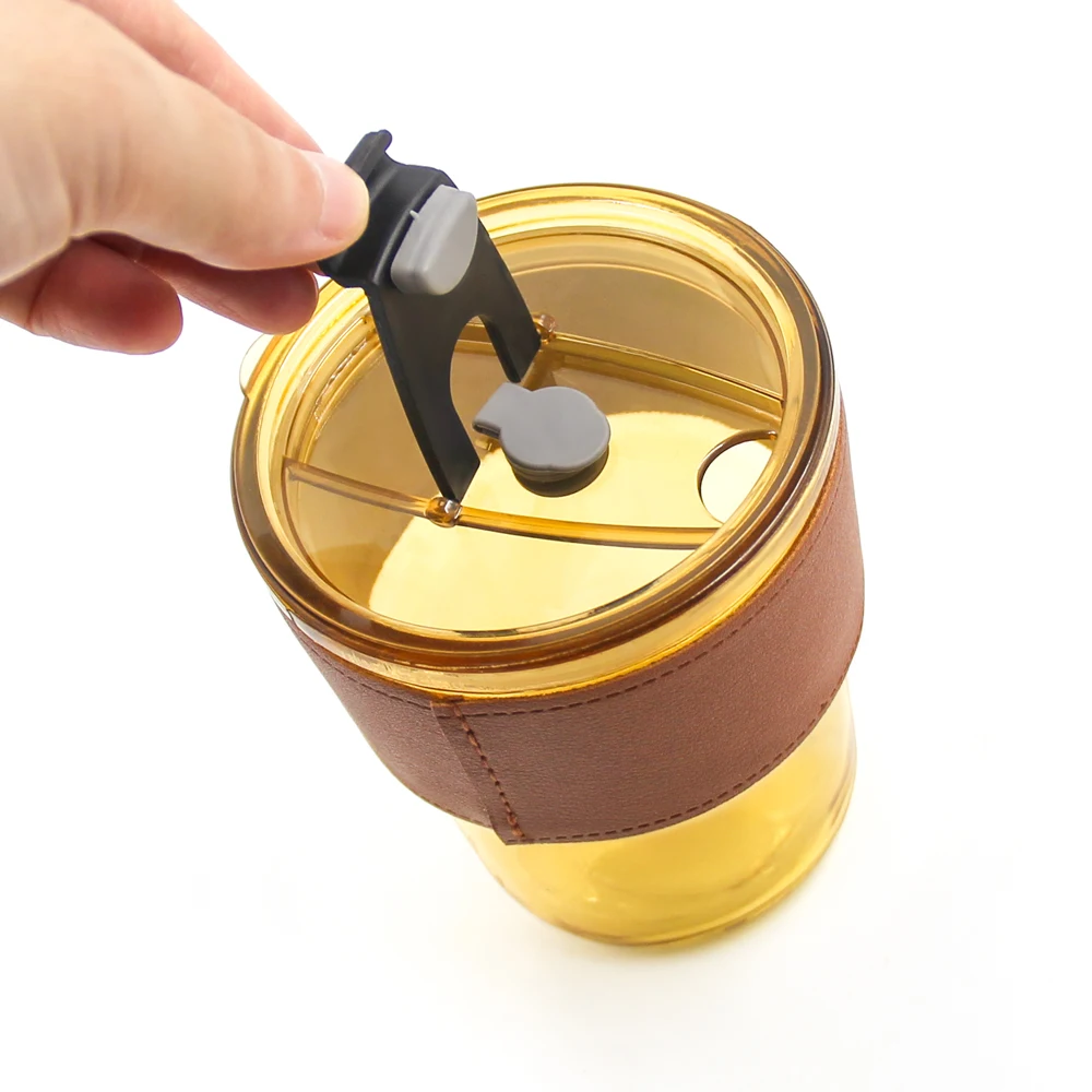 Vintage Bamboo Design Mug Thicken Tea Coffee Dome Amber Water Glass Cup with Lid Straw and Cup Sleeve