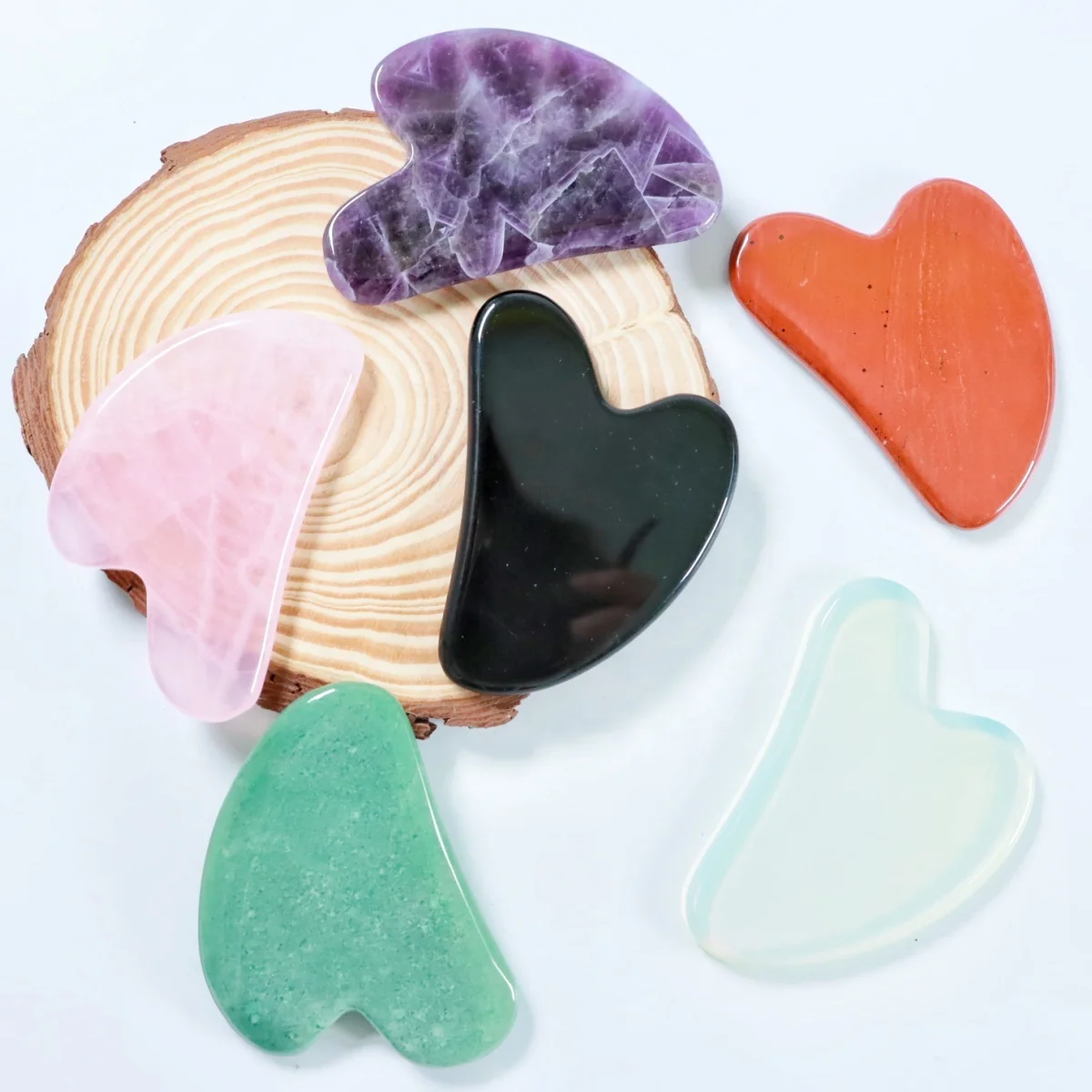 Heart Opal Bian Yellow With White Obsidian Rose Quartz Custom-Gua-Sha-Tool Set Ritual Kit With Box Facial Massage Gua Sha