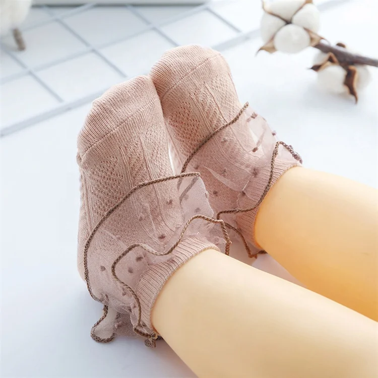 Wholesale Soft Private Label Summer Babe Sock White Gray Thin Ankle Frilly Ruffle Lace Cute Socks For Girls