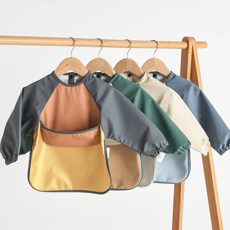 Leak-Free Long Sleeve Waterproof Washable Baby Eating Smock Bib Feeding Shirt Bib with Food Catcher for Baby Boy Girl  Baby