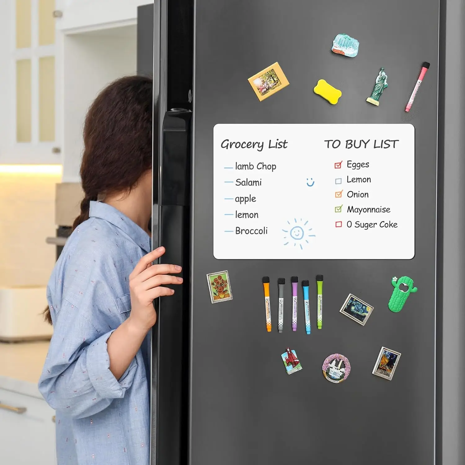 4PCS Magnetic Whiteboard for Fridge with Stain Resistant Technology, Magnetic Dry Erase Whiteboard,with 6 Markers and 1 Eraser