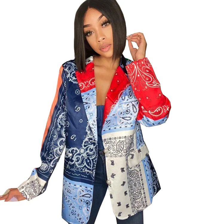 
Bandana Paisley Print Women Blazer Autumn Long Sleeve Turn Down Collar Single Breasted Office Lady Vintage Trench Coats 