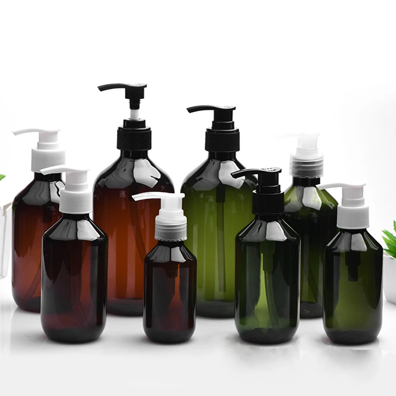 Wholesale 100ml 150ml 200ml 300ml 400ml 500ml Round Amber Plastic Bottle For Shampoo Hair Conditioner Lotion Cream Packaging