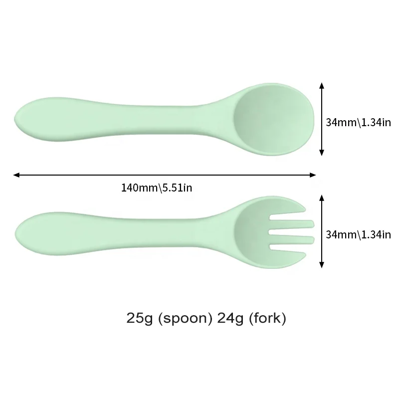 OEM Custom Wholesale Baby Feeding Soft Spoon Fork Set BPA Free Baby Dinnerware Utensils Food Grade Silicone