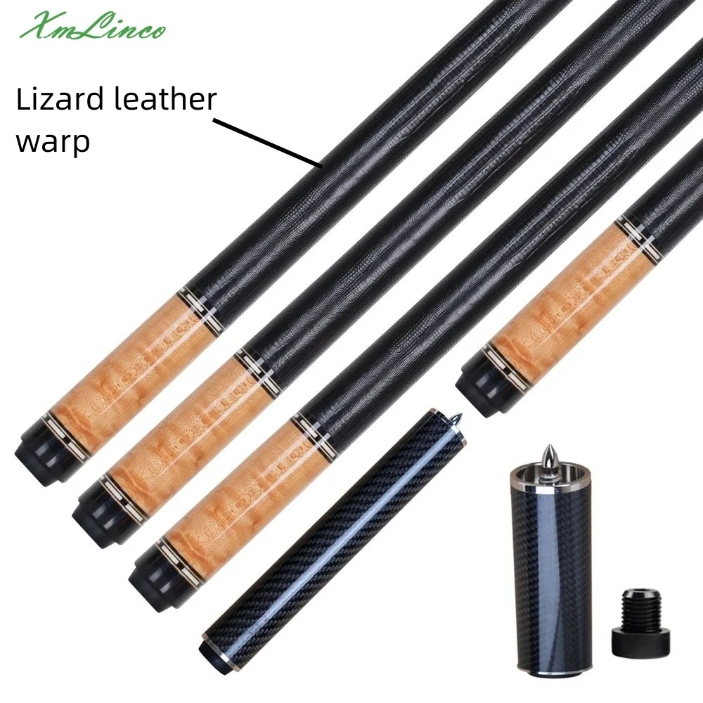Xmlinco Handmade Billiard Sticker pool Cue Birdseye Wood Lizard Leather Warp 12.5mm Tip Size Hard Maple Shaft  58 Inches