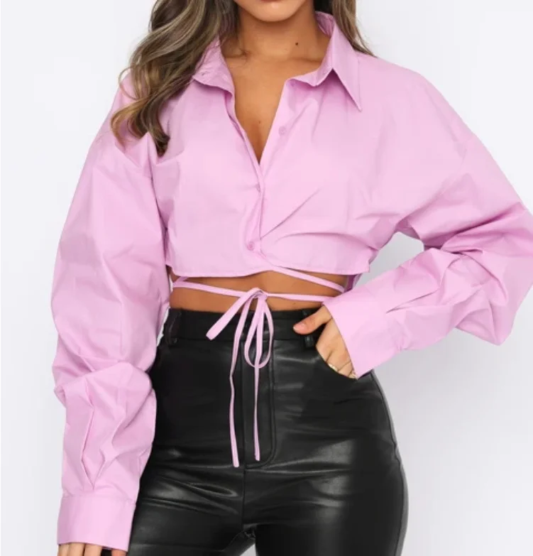 10% OFF S-XXL летняя рубашка с длинными рукавами Короткие свободные однотонный Кардиган для девочек галстук-бабочка однобортная отворотом и городском повседневном Модная