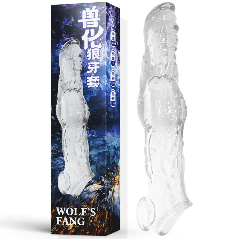 TPE Realistic Penis Sleeve Reusable Wolf Dildos Condom Extender Penis Enlarge Delay Ejaculation Cock Sleeve