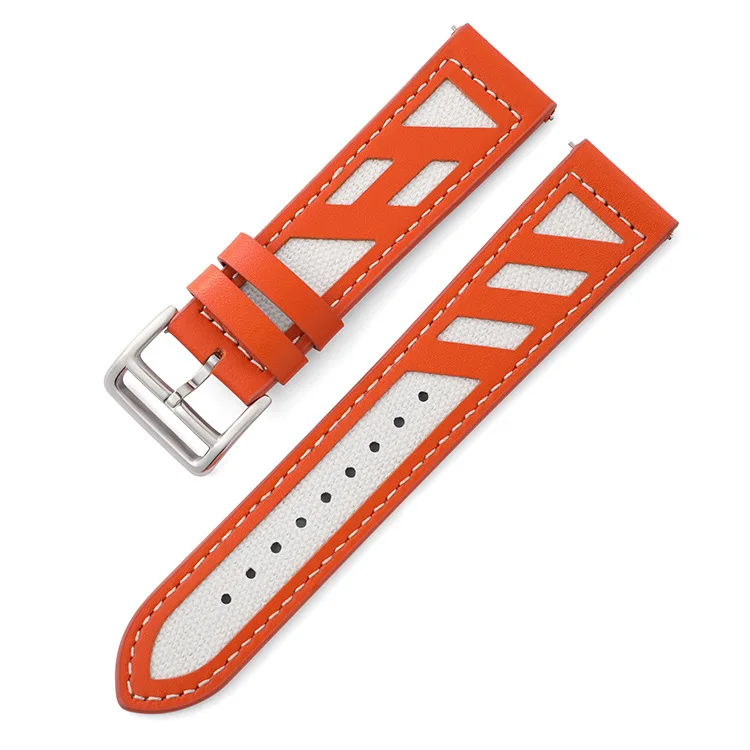 Adepoy S-L002 22mm Genuine Leather Patchwork Canvas Watch Strap For Samsung Gear S3/Gear 2/Galaxy Watch Band Universal Wristband