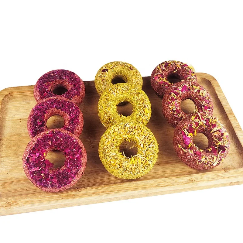  Pet Rabbit Hamster Guinea Pig Small Animal Molar Nutrition Donut Grass Cake hamster food