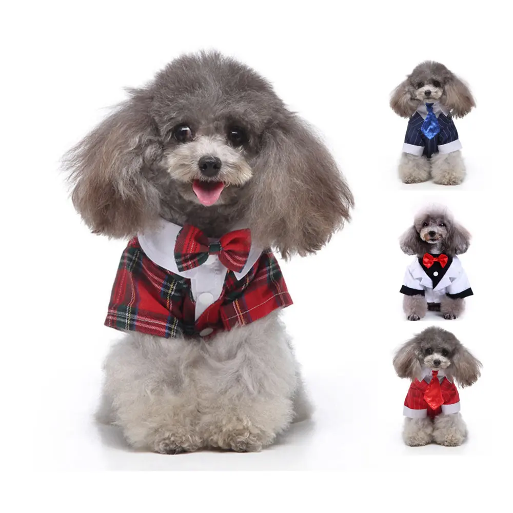 Wholesale Puppy Small Male Dog or Cat Stylish Suit Bow Tie Clothes Wedding Blazer Shirt Formal Tuxedo with Black Tie