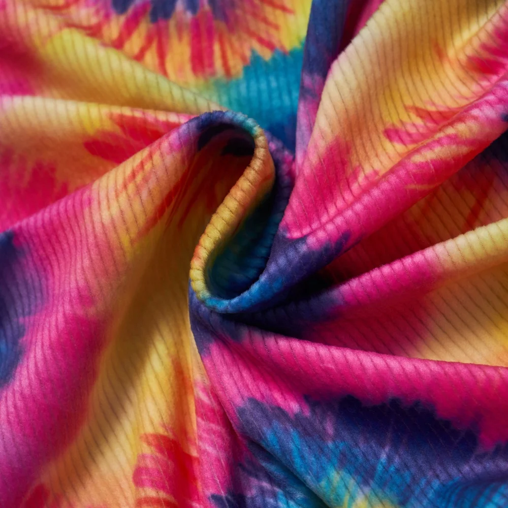 Rib velvet fabric 95 polyester 5 spandex soft custom digital printed stretch fabric for kids