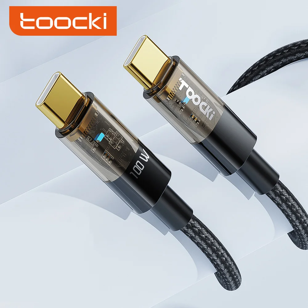 Toocki Premium 5A Fast Charging Usb C 100W Cable Type-c To Type-c PD Transparent Braided Data Cables
