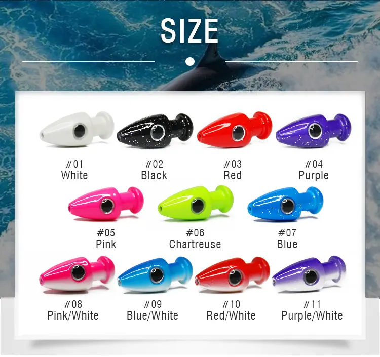 1/2, 1, oz Fishing trolling Sea Witch Heads with 3D Eyes