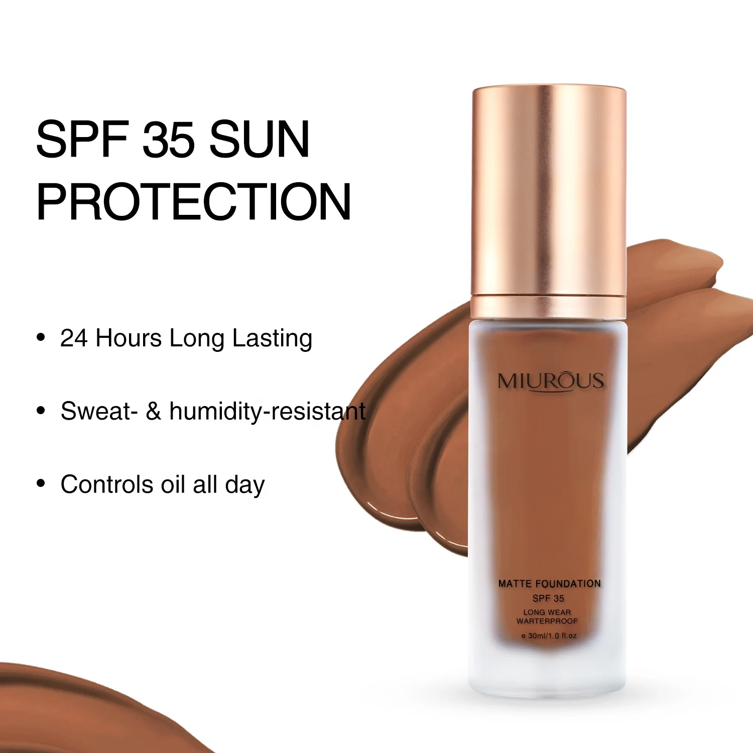 ODM OEM 2 в 1 солнцезащитный блок SPF 35, невесомое покрытие, двойной длинный износ, матовая основа, темная кожа