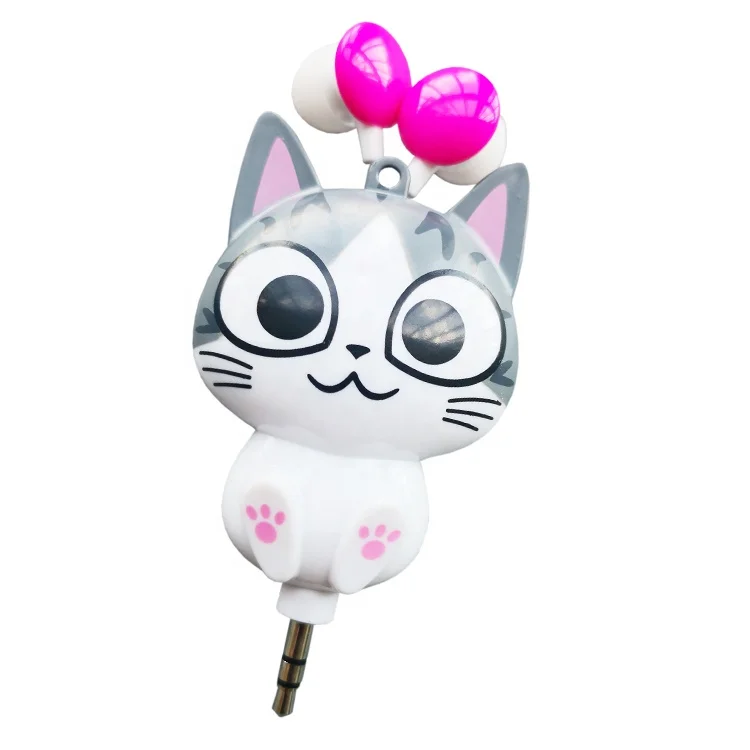 New Arrival pink Cat ear retractable  earphone headset for kids