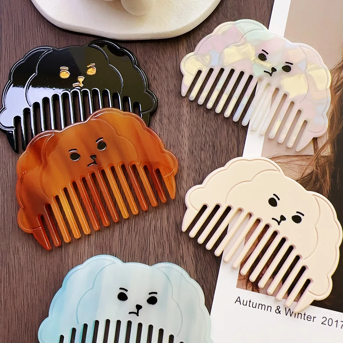 Baxi South Korea Retro Geometric Acetic Comb Korean Style Trendy Color Commuter Comb Girl Style Acetic Acid Pattern Hair Comb