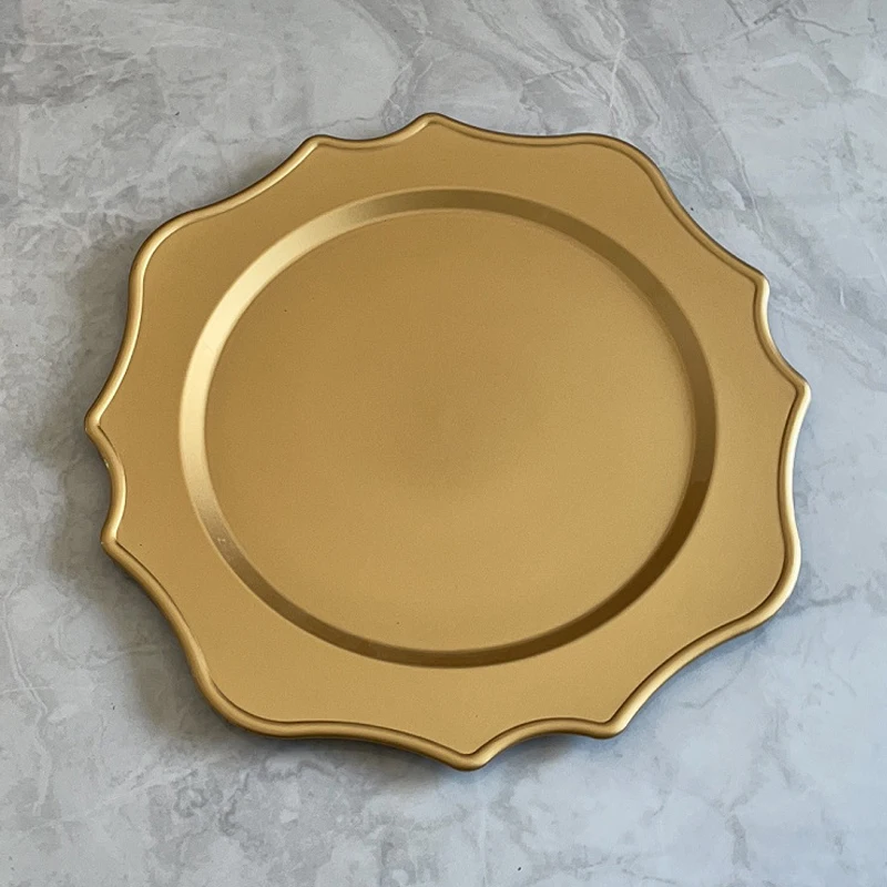 Wholesale 13 Inch Plastic Wedding Party Table Decorative Dinner Base Dishes Under Plates Gold Brushed Metallic Charger Plates