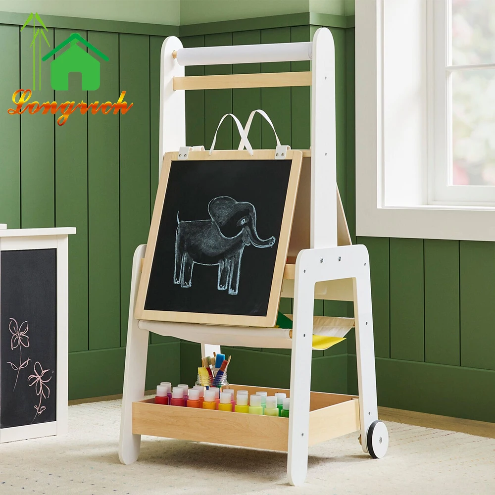 Wooden Art Easel Toddler Toy Neutral Ultimate Standing Children Reversible Painting Chalkboard for Kids