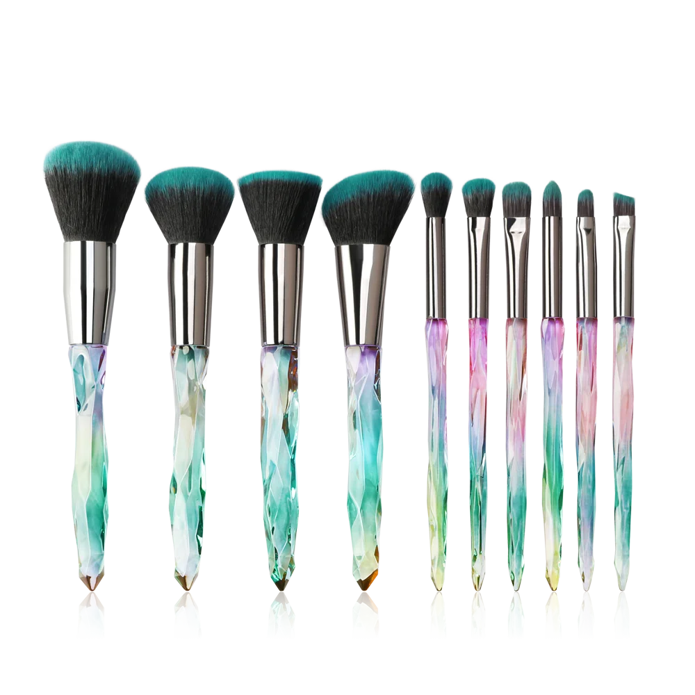 10pcs Private Label Powder Foundation Eye Shadow Brushes Kit Diamond Handle Makeup Brush Set