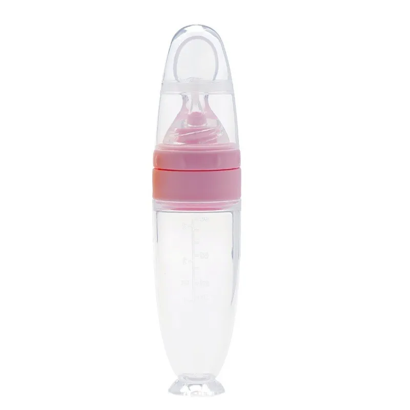 Newborn portable bpa free eco friendly silicone baby feeding bottle with spoon