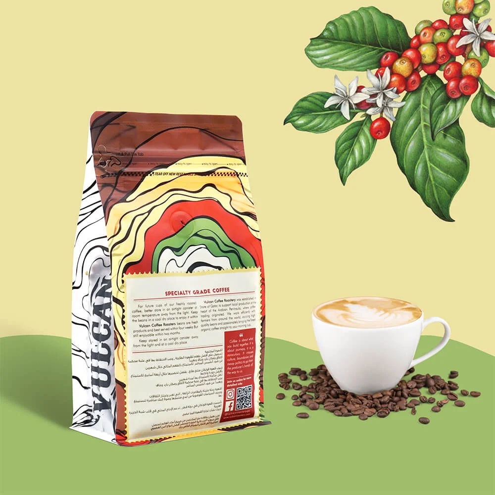 Custom Color Digital Printing 250g Coffee Bean Zip Lock Packaging Pouch Flat Bottom Coffee Bag With Valve Easy Tear Strip Zipper