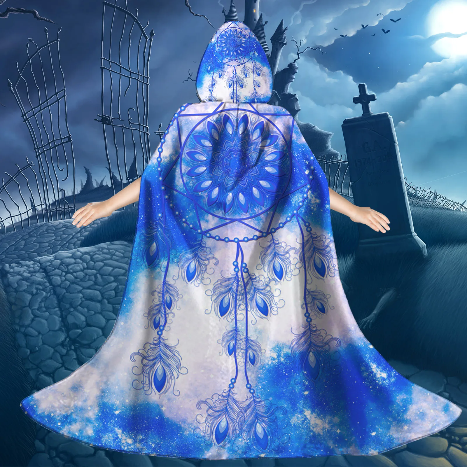 Yellow Drean Catcher Custom Print Kids Hooded Cloak Halloween Witch Cape for Celebrate Chilldren Wear 3D Digital Printing