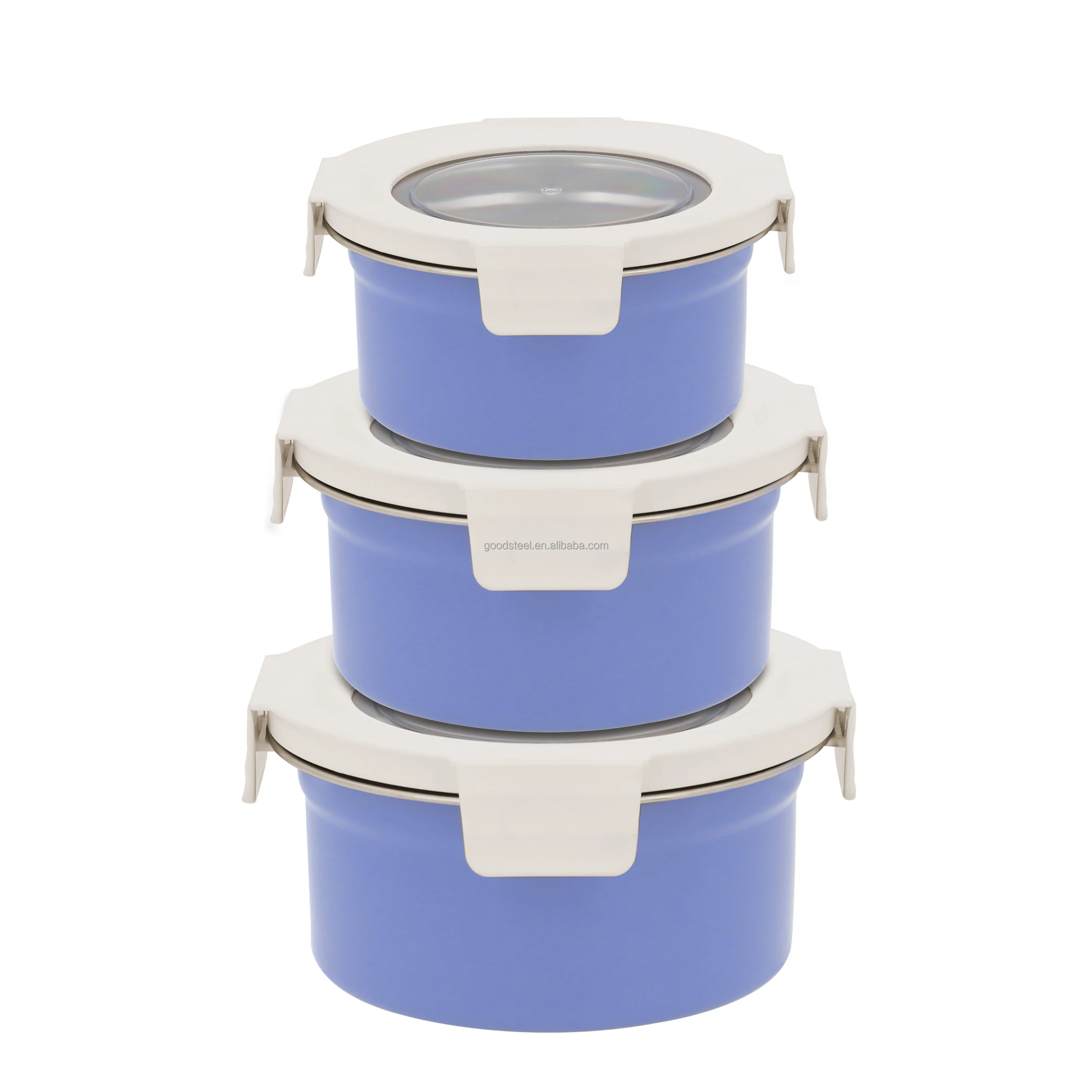 Detachable Clip Lock Airtight Leakproof Stainless Steel Food Container with Plastic Lid for Storage