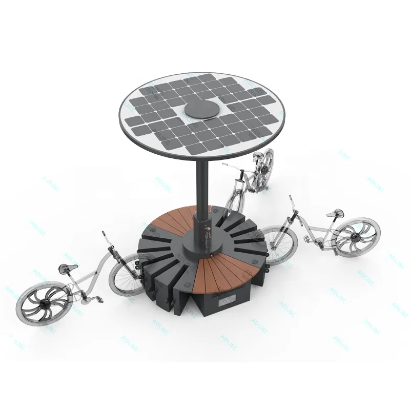 Bike Parking Smart Urban Seats Solar Powered Steel Bench With Wireless Charger And USB Charger
