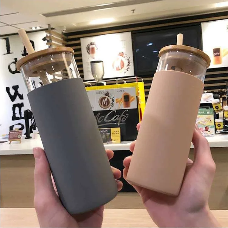 Sustainable Borosilicate Drinking Glass Cup 500ml with Bamboo Lid Espresso Cup Glass