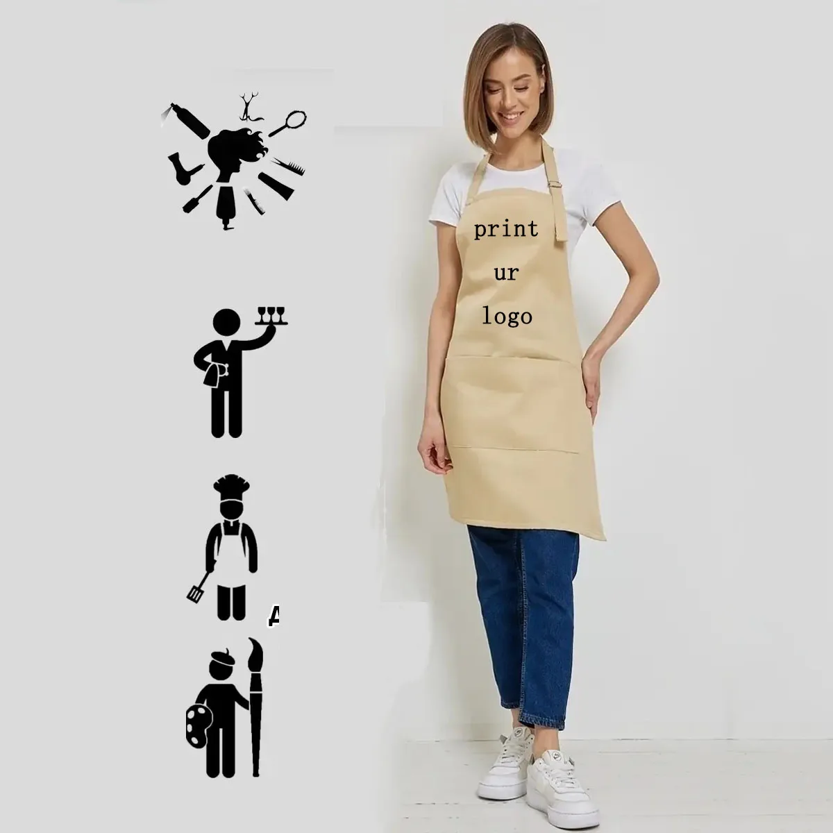 wholesale cleaning bib blank Restaurants chef polyester cotton waterproof oil proof straps adjustable aprons kitchen