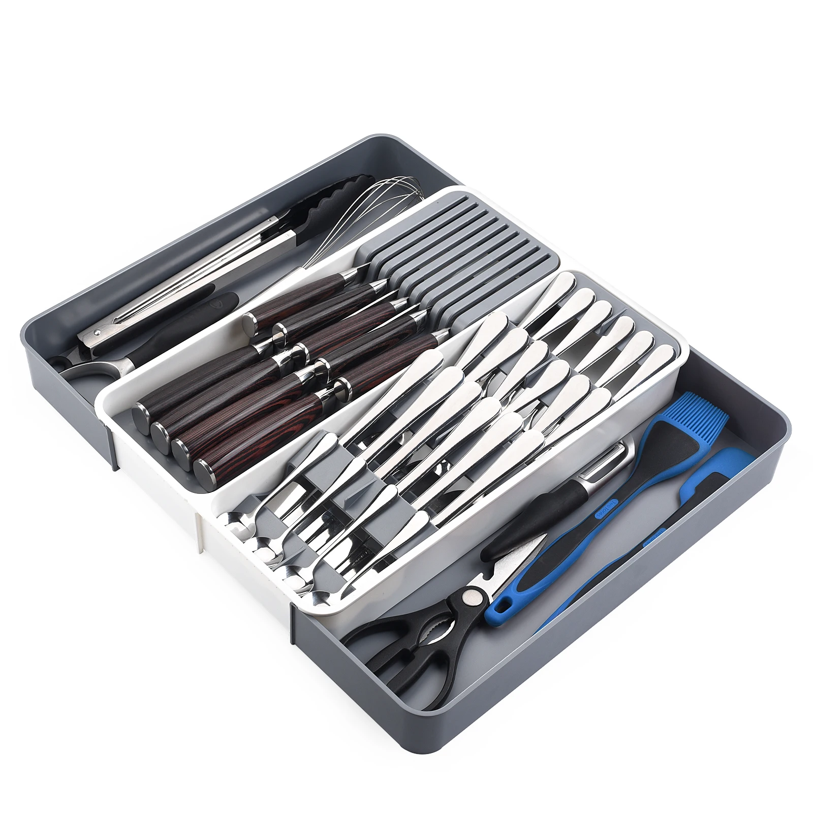 Home Plastic Knife Block Holder Drawer Knives Forks Spoons Storage Rack Knife Stand Cabinet Tray  Tableware Storage Organization