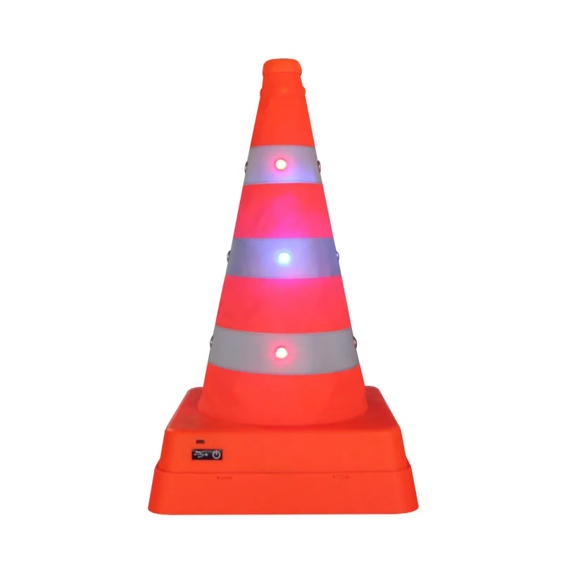 Factory Outlet Traffic Safety Cones Flexible 41~70cm USB Rechargeable Collapsible Road Work Cones with Solar Charging Panel