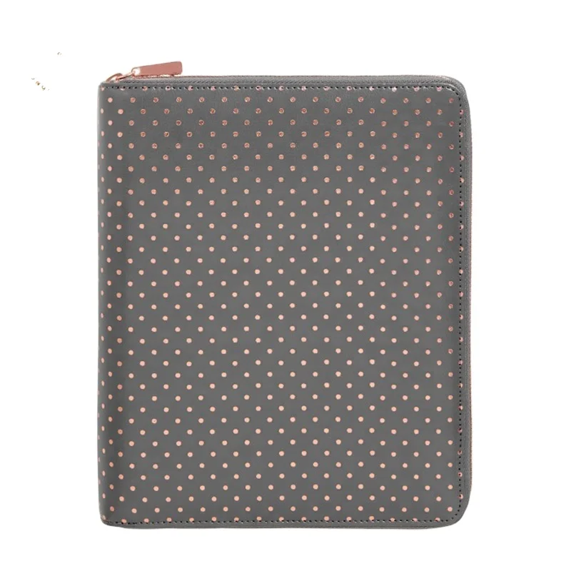Unusual big-saving space zipper closure grey binder leather soft 6 ring planner cover